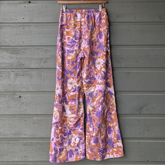 NWOT ACOA Abstract Tropical Floral Wide Leg Palazzo Pant Small Purple Terracotta - Picture 3 of 7